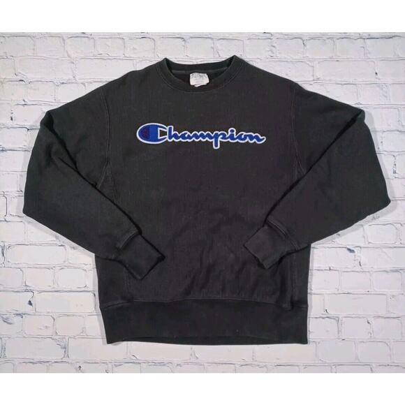 Champion Sweatshirt Mens M Black‎ Pullover Reverse Weave Embroidered Logo - Picture 1 of 3